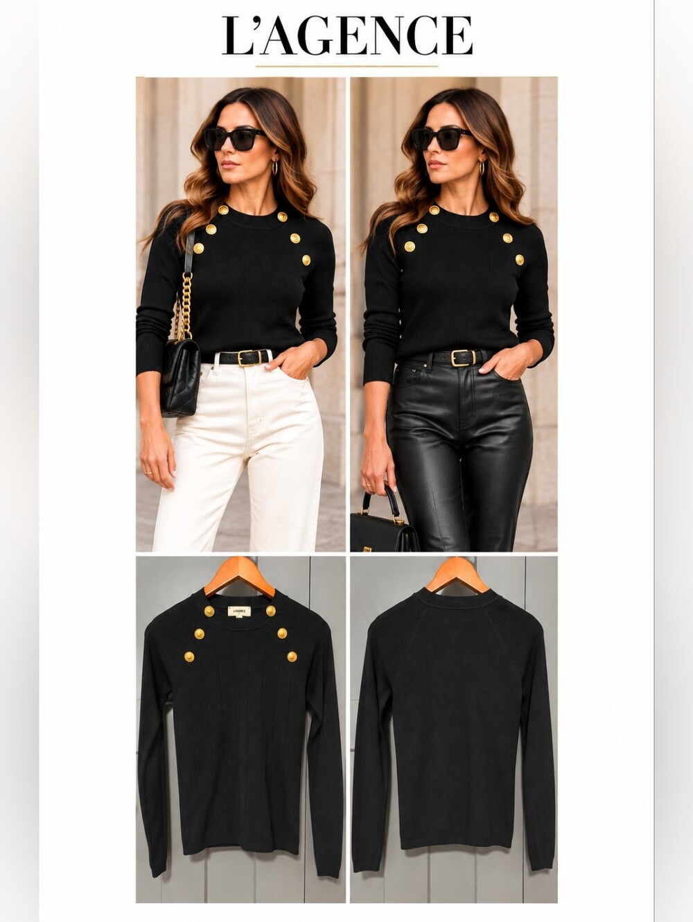 L’AGENCE Gretchen Pullover Sweater Black Gold S/P